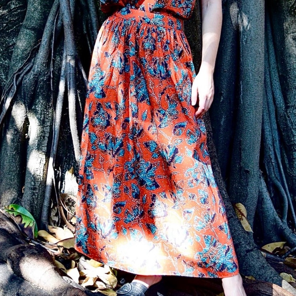 NEVER A WALLFLOWER | NEW Yarrow Floral Orange & Teal Maxi Skirt Women’s Size S